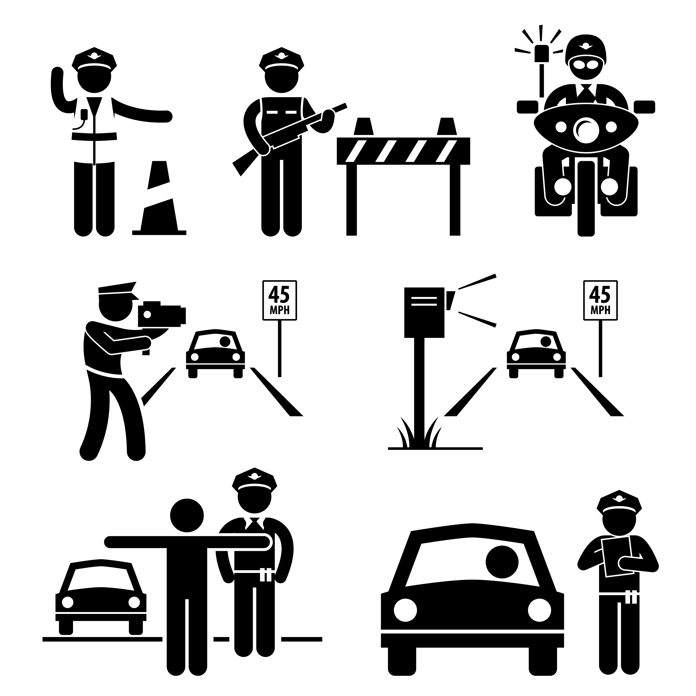 Police Officer Traffic On Duty Stick Figure Pictogram Icon 349034