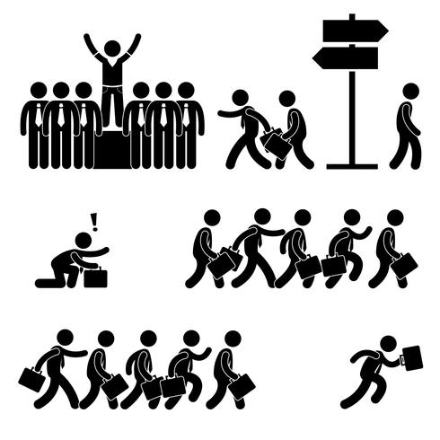 Standing Out of the Crowd Successful Business Competition Career Stick Figure Pictogram Icon. vector