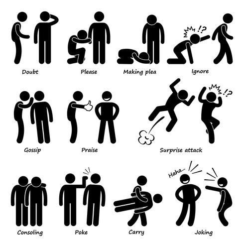 Human Man Action Emotion Stick Figure Pictogram Icons. vector