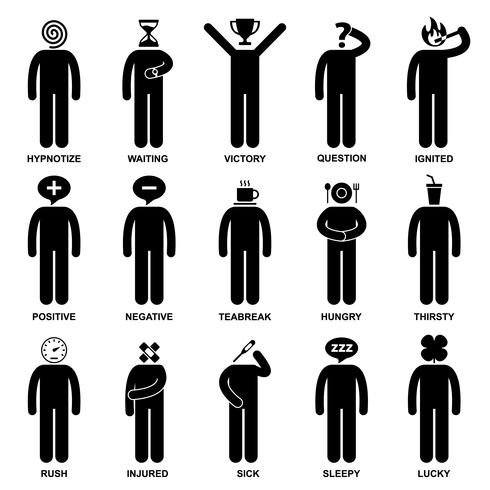 Man Emotion Feeling Expression Attitude Stick Figure Pictogram Icon. vector