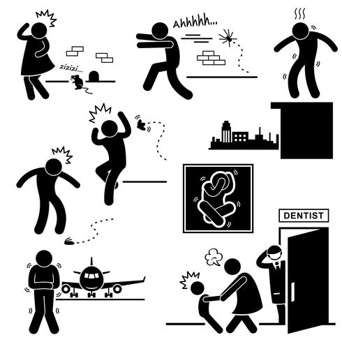 People Phobia Fear Scared Afraid Stick Figure Pictogram Icon. vector