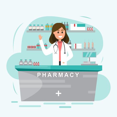 pharmacy with nurse in counter vector