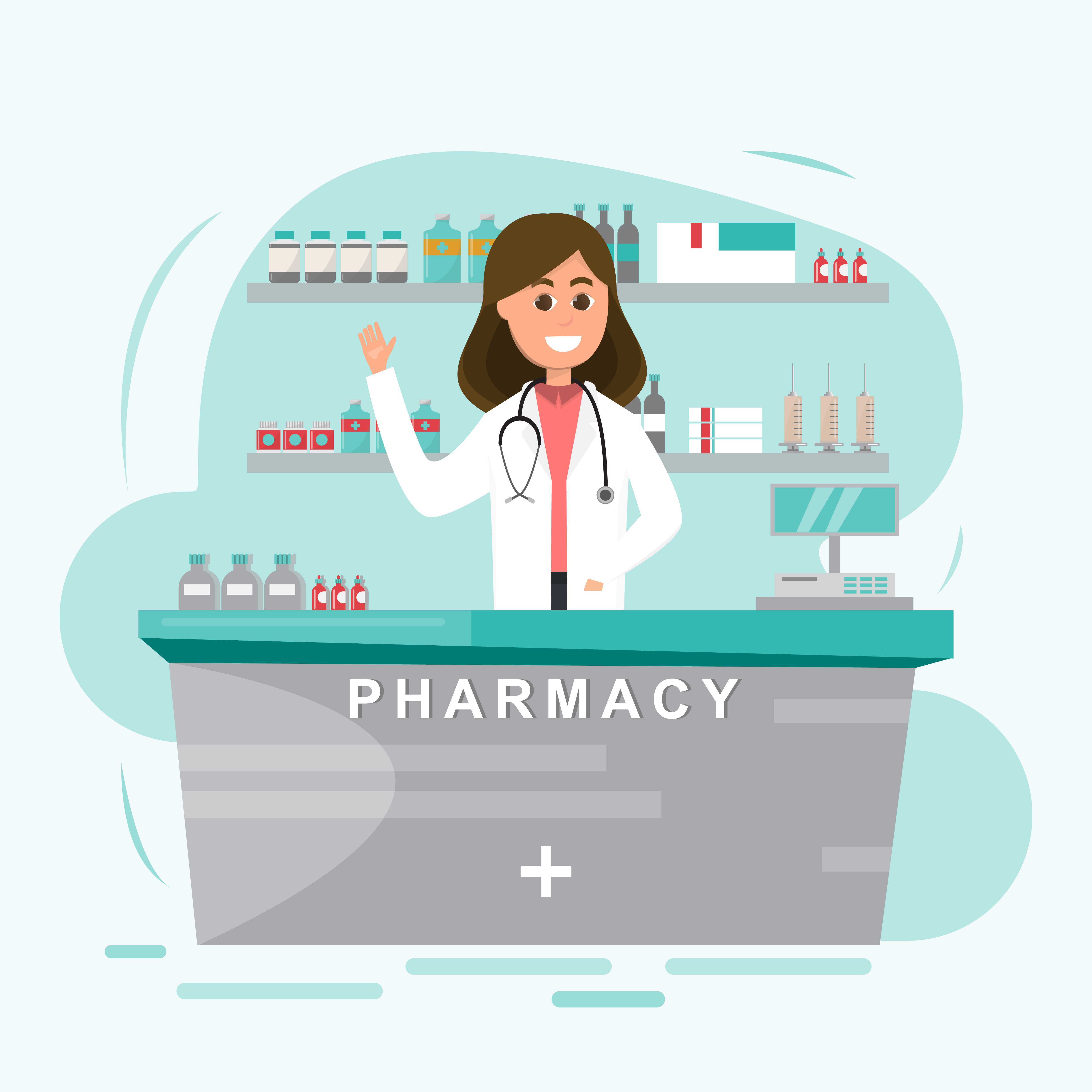 pharmacy with nurse in counter 349137 Vector Art at Vecteezy