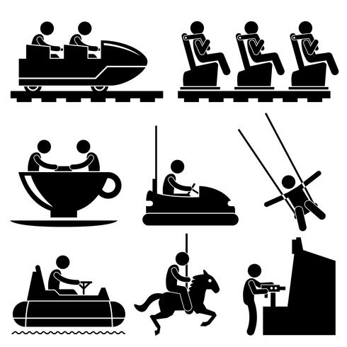 Amusement Theme Park Playing Stick Figure Pictogram Icon. vector