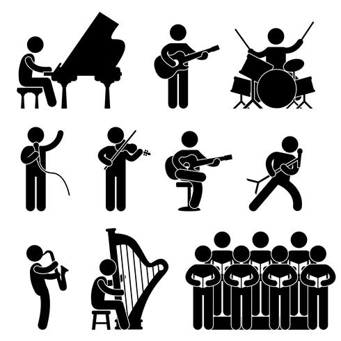 Músico Pianista Guitarrista Coro Baterista Cantante Concierto. vector