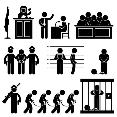 Court Judge Law Jail Prison Lawyer Jury Criminal Icon Symbol Sign Pictogram. vector