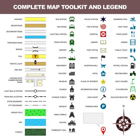 Map icon legend symbol sign toolkit element. vector