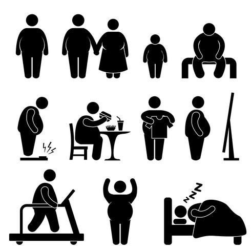 Pictograma gordo de la muestra del símbolo del icono de la obesidad de la obesidad del niño del niño de la mujer del niño del hombre vector