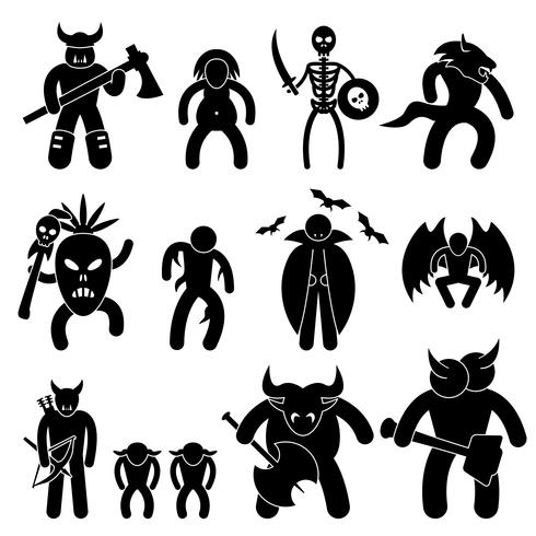 Ancient Warrior Character for Evil League Icon Symbol Sign Pictogram. vector