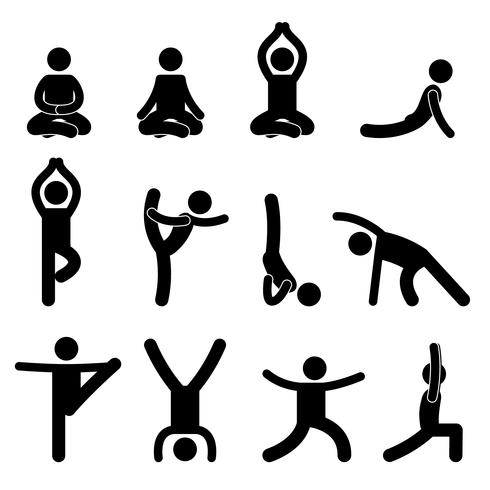 Yoga Meditación Ejercicio Estiramiento Pictograma. vector