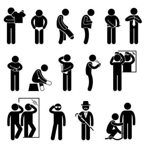 Man Changing Wearing Clothes Stick Figure Pictogram Icon vector