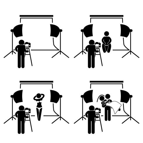 Photographer Studio Photography Shoot Stick Figure Pictogram Icon. vector