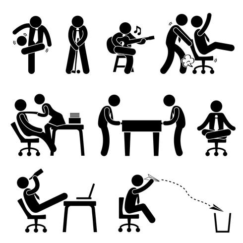 Employee Worker Staff Office Workplace Having Fun Playing Stick Figure Pictogram Icon. vector