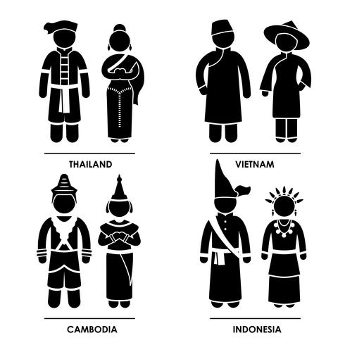 Southeast Asia  Traditional Costume Clothing. vector