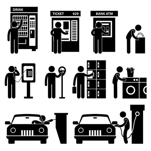 Man using Auto Public Machine Icon Symbol Sign Pictogram. vector