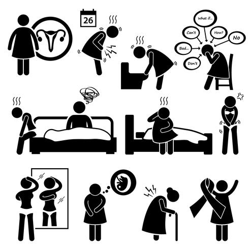 Woman Sickness Illness Diseases Stick Figure Pictogram Icon Cliparts.  vector