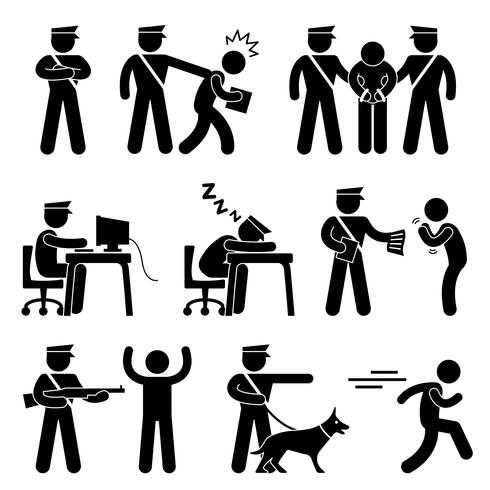 Security Guard Police Officer Thief Icon Symbol Sign Pictogram. vector