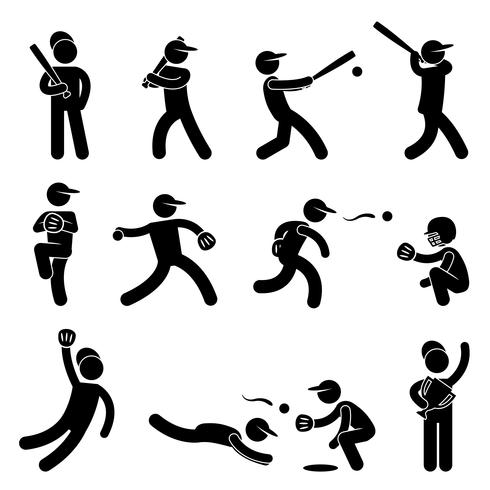 Pictograma de signo de símbolo de icono de campeón de campeón de swing de softball de béisbol. vector