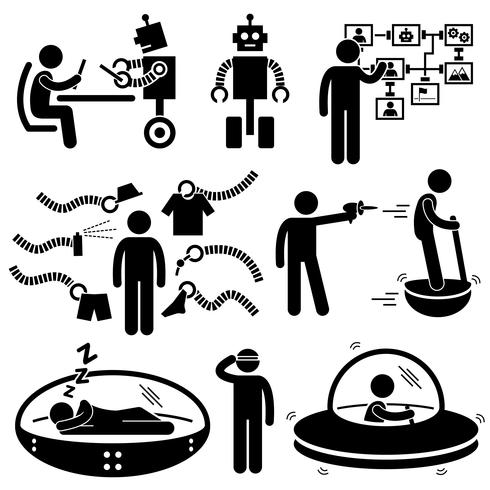 Gente del futuro Robot Technology Stick Figure Pictogram Icon. vector