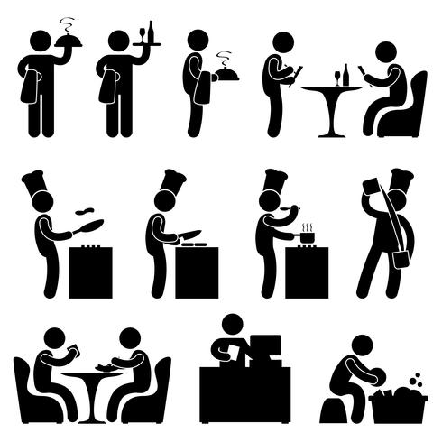 Man Restaurant Waiter Chef Customer Icon Symbol Pictogram. vector