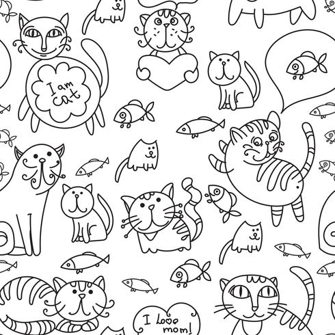 Seamless pattern of cute cats vector