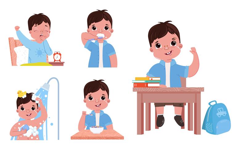 The daily routine of a child boy vector