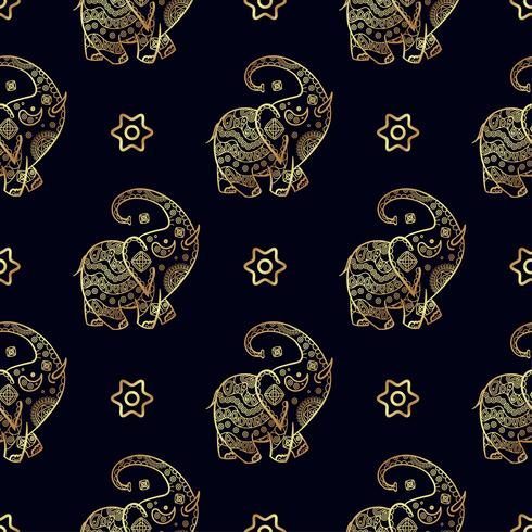 Gold elephant seamless pattern. vector
