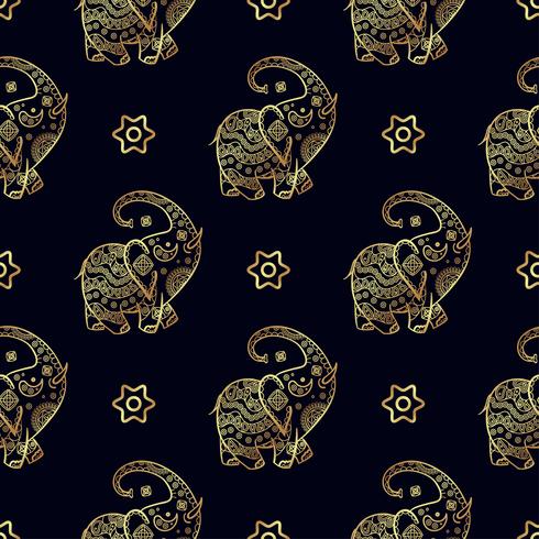 Gold elephant seamless pattern. vector