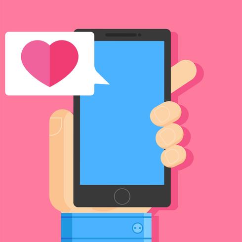 Hand holding smartphone with heart message vector