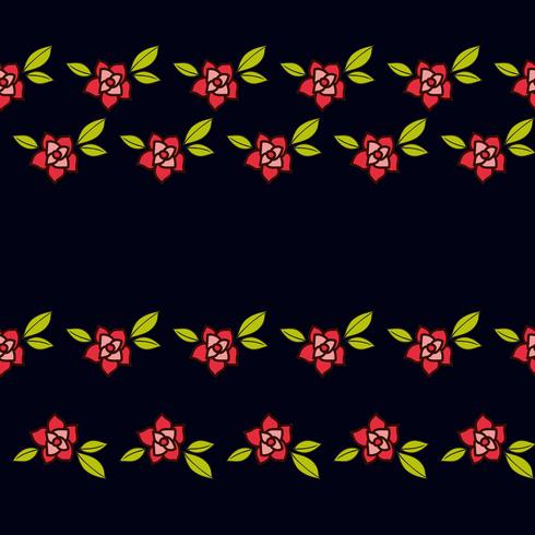 Roses in the old style tattoo. Floral pink seamless pattern on a black background vector