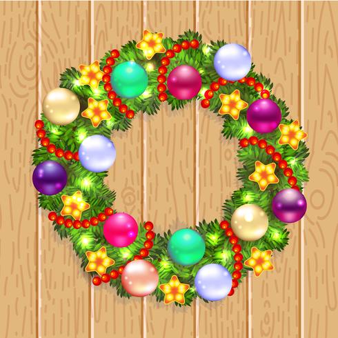 Christmas wreath with fir and holly vector