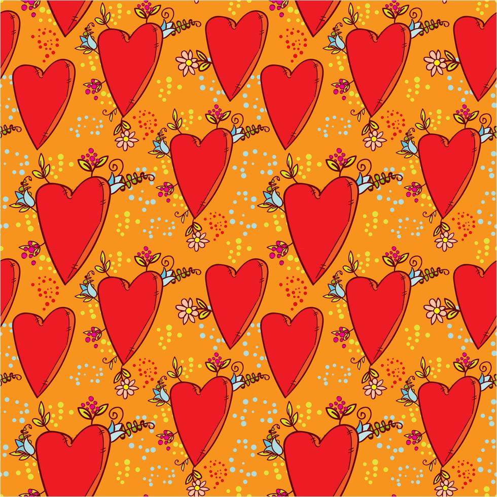 Seamless pattern with hearts and flowers with a doodle-style graphics sketch vector