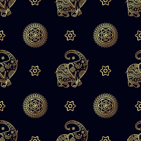 Gold elephant seamless pattern. vector