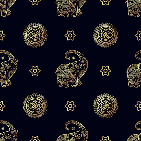 Gold elephant seamless pattern. vector