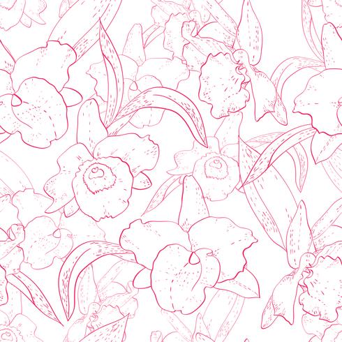 Seamless retro pattern with orchid vector