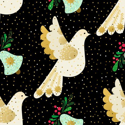 Dove of peace. Seamless christmas pattern vector