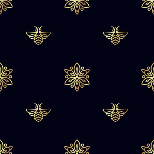 Seamless pattern with gold Bee vector