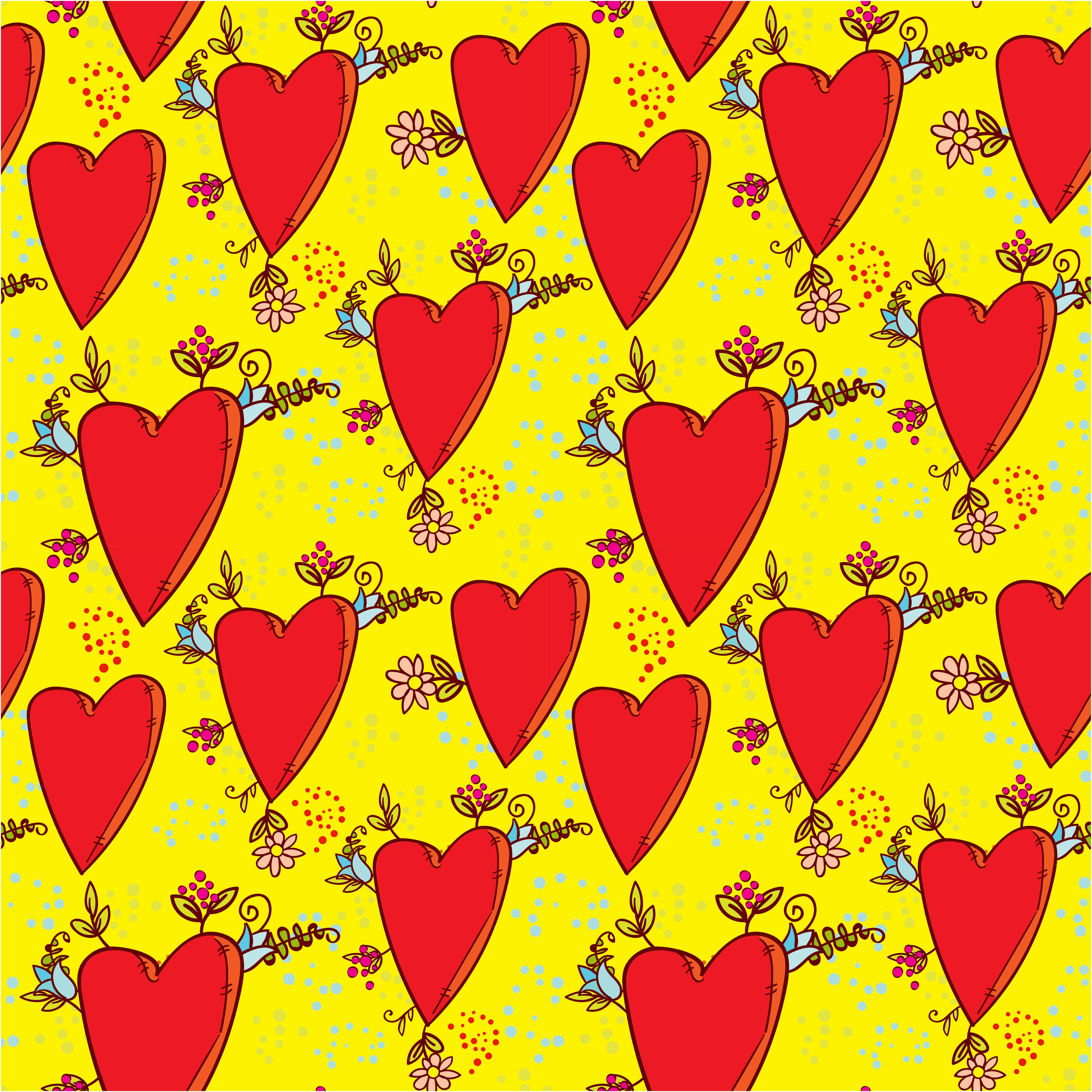 Download Seamless pattern with hearts and flowers with a doodle ...