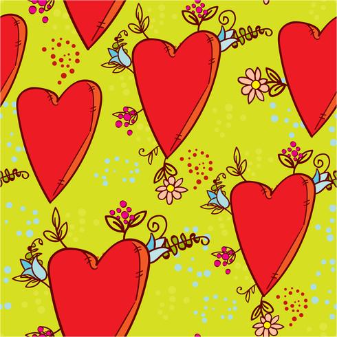 Seamless pattern with hearts and flowers with a doodle-style graphics sketch vector