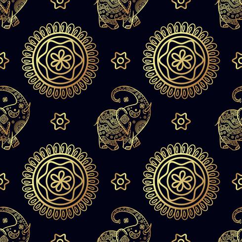 Gold elephant seamless pattern. vector