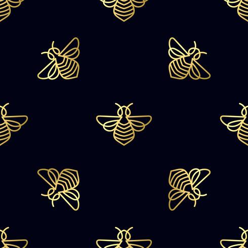 Patrón sin fisuras con oro abeja vector