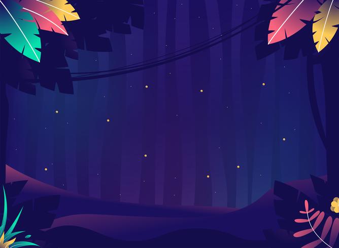 Summer night with crickets or Jungle with plants and stars vector