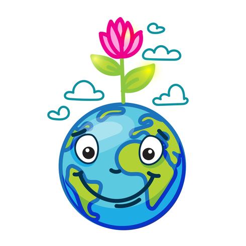 Smiling globe Earth in cartoon doodle vector