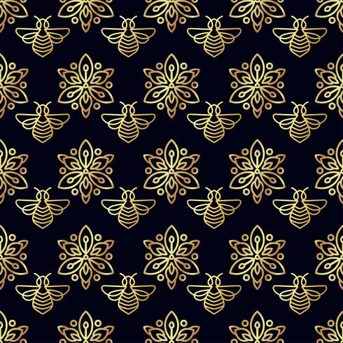 Seamless pattern with gold Bee vector