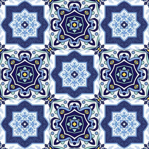 Portuguese azulejo tiles. Blue and white gorgeous seamless patte vector