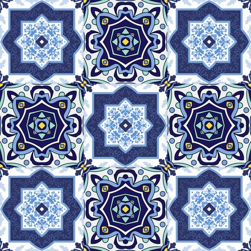 Portuguese azulejo tiles. Blue and white gorgeous seamless patte vector