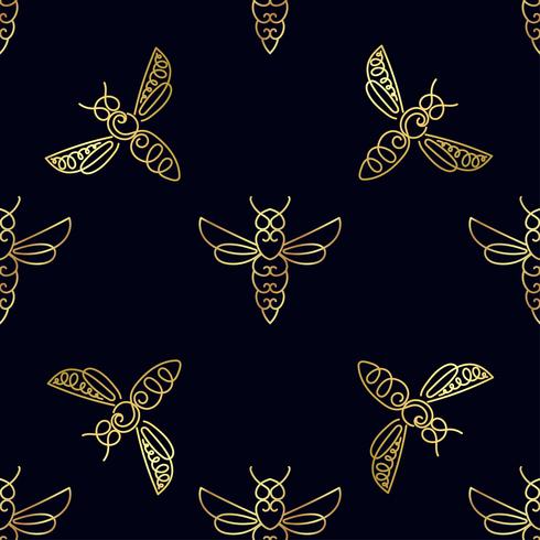 Patrón sin fisuras con oro abeja vector