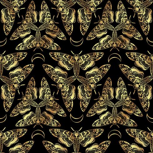 Butterfly Deaths head hawk moth seamless pattern   vector