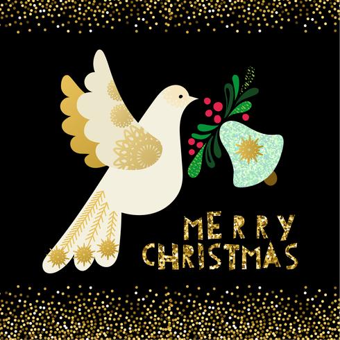 Dove of peace.  Christmas invitation card  vector