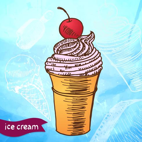 Doodle ice cream frozen dessert style sketch vector